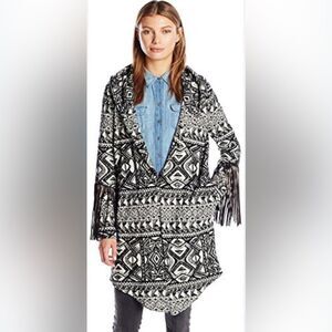 Haute Hippie Cardigan Jacket in black and white with black leather fringe
